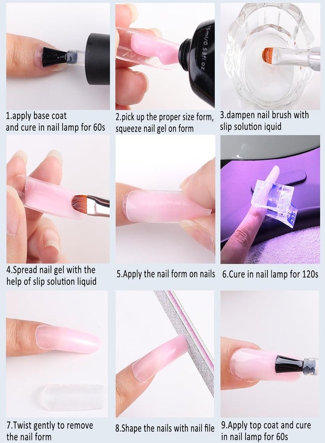 Fcozpjk Poly Extension Gel Nail Kit, Clear White Pink With Slip Solution Dual Builder Nail Forms, Clips for Poly Gel, Starter Kit for Home Manicure Set, Nude - Image 4
